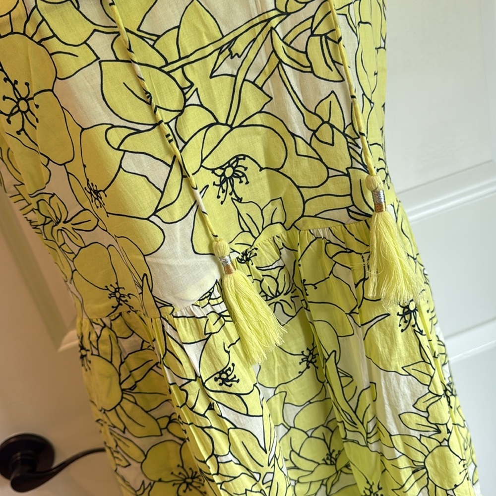 ECHO sleeveless ruffled neck, tassel, tie, yellow floral sundress - Picture 3 of 6